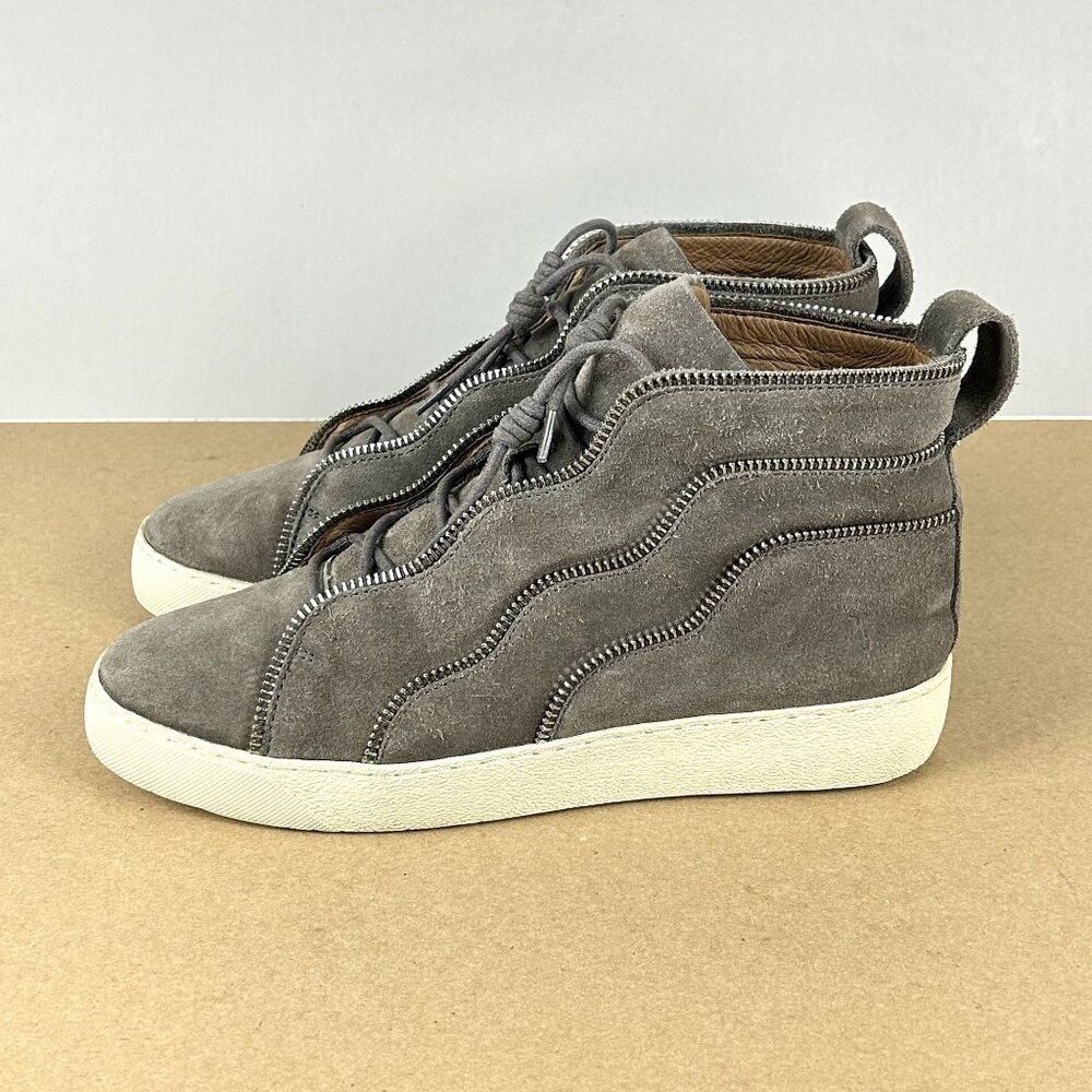 Frye Webster Zip High Suede Sneakers Womens 8.5 Gray Lace Up Leather